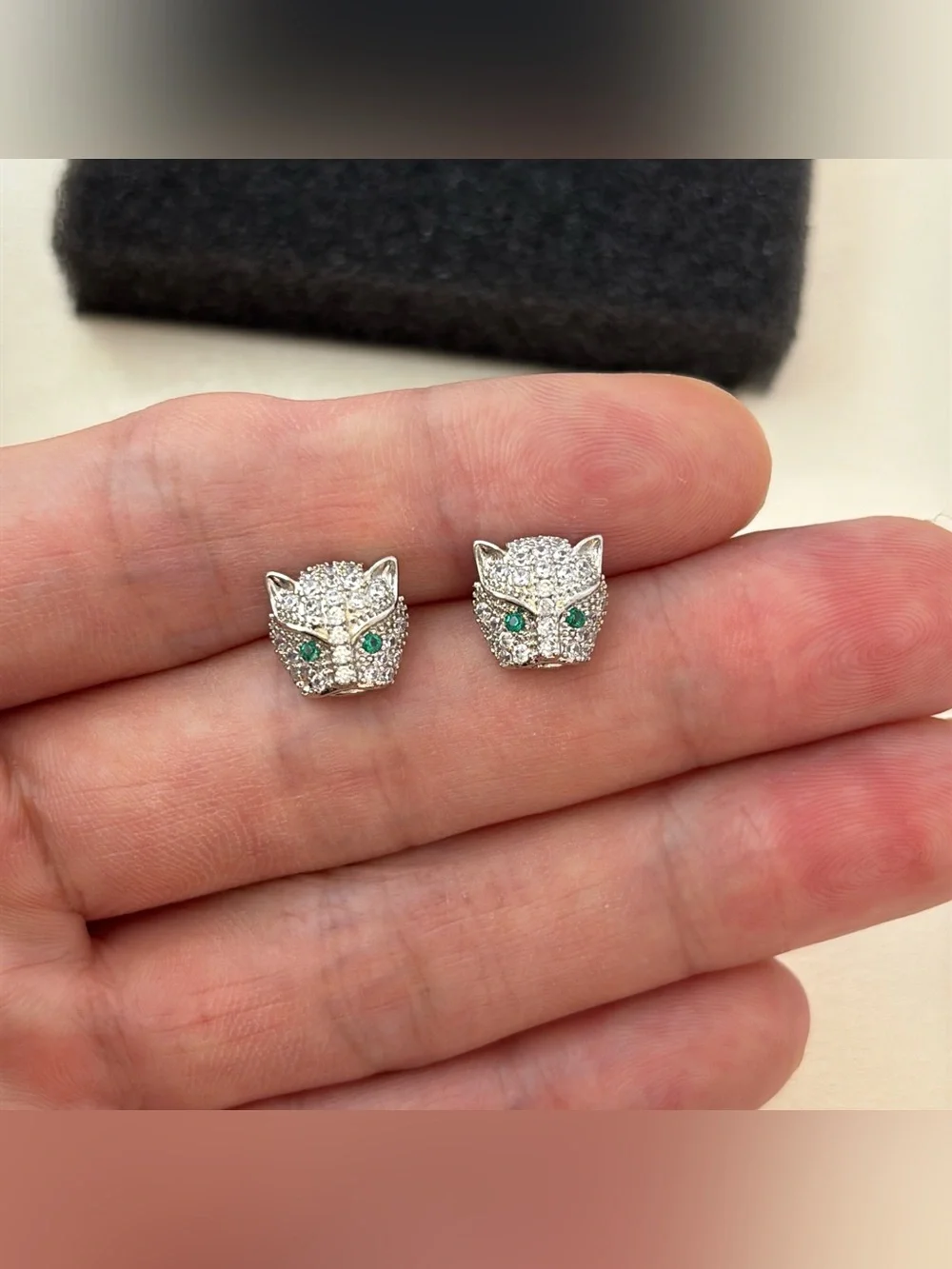 10mm CZ Leopard Head Stud Earrings for Men Women Streetwear Punk Hip Hop Unisex